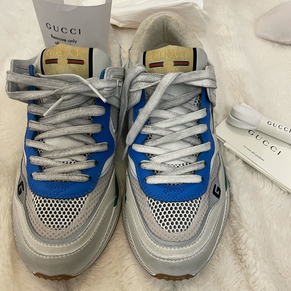 Gucci Ultrapace White/ Blue/Silver Sz 7.5 592348-02JM0-9089 - Picture 7 of 11